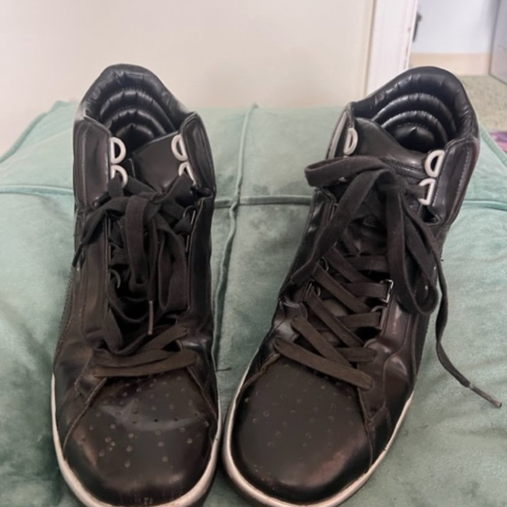 PUMA black patent high top, silver sole
